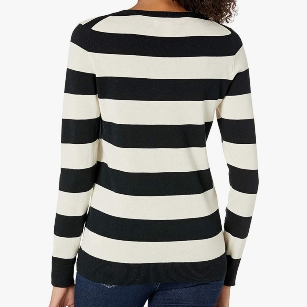Women's Long-Sleeve Rugby Striped Lightweight Crewneck Sweater - Picture 5 of 5